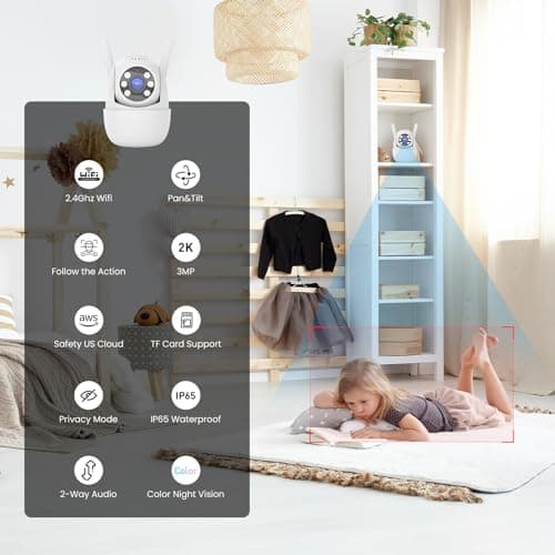 AMOROM 2K Wired Outdoor Security Camera,360° PTZ Security Camera with Sd Card Storage & Cloud,Color Night Vision, 2.4GHz Wi-Fi, Alarm Siren, Spotlight, 2 Way Audio, Motion Detection,IP65 Waterproof 7