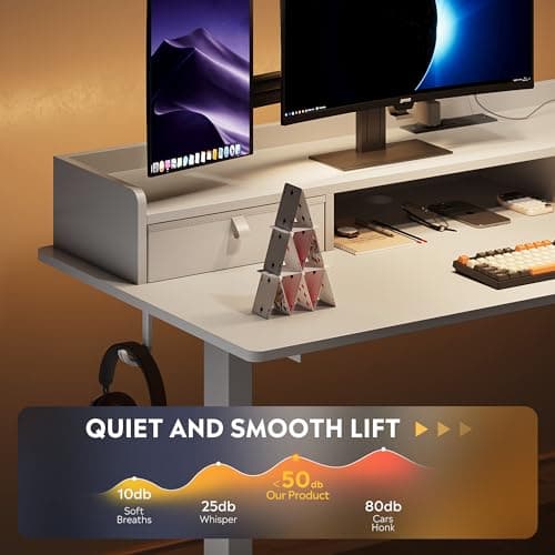 DEVAISE 48×24 Inch Electric Standing Desk with Drawers, Computer Desk with 3 Adjustable Height, Storage Shelf, Built-in AC & USB Outlets and Memory Preset, Sit to Stand Desk for Home Office, White 7