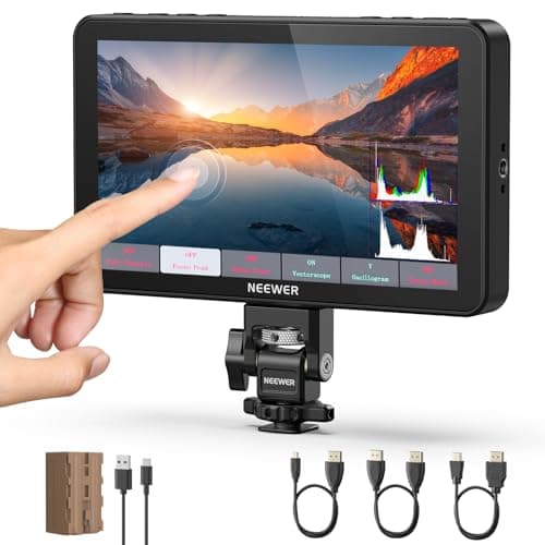 NEEWER F700 7" Camera Field Monitor, 2000nit HD 1920x1080 IPS Touch Screen with 3D LUT, 4K HDMI Loop in/Out with Peak Focus DSLR Video Assist HDR Waveform, Cold Shoe Mount, 5200mAh Battery & Cable