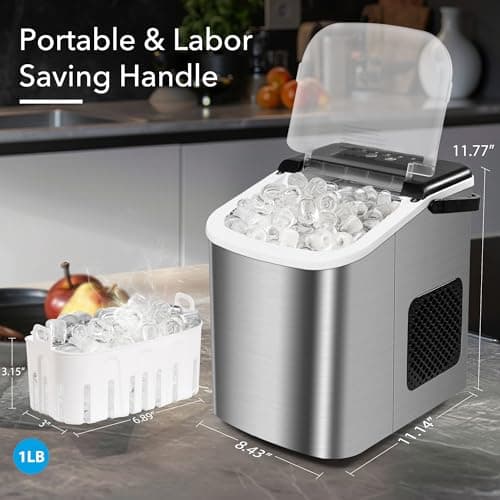 MAXEVE Ice Maker Countertop, 34LBs/24H Ice Machine, 2 Bullet Size, Fast Making 9Cubs in 5 Mins, Portable Ice Maker Machine with Self Cleaning, Ice Basket, Ice Scoop for Home/Office/Bar (Silver) 8