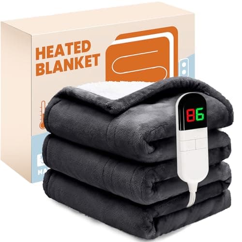 PTQ Electric Heated Blanket,Flannel & Sherpa Heated Throw Blanket 50"x60",Fast Heating Soft Fleece Blanket with 8 Heating Levels & 8H Auto Off - Grey