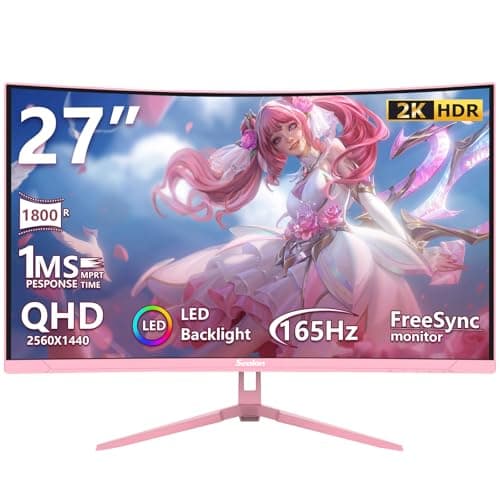 Sealan Pink 27 inch Curved Gaming Monitor 2K 165Hz, QHD 1440P,1800R LED Display,Pink Computer Monitor,1ms (MPRT),FreeSync,Eye-Care Technology, DP, HDMI Port for Gaming Home Office,VESA(75mm*75mm)