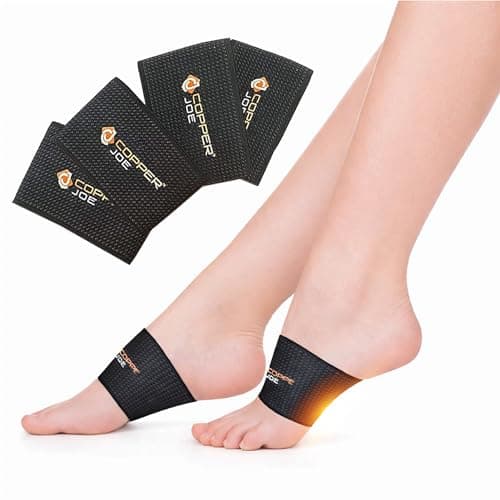Copper Joe 4-Pack Arch Support Compression Sleeves for Plantar Fasciitis & Flat Feet – Flexible Foot Arch Support Band, Arch Support Inserts for Women & Men