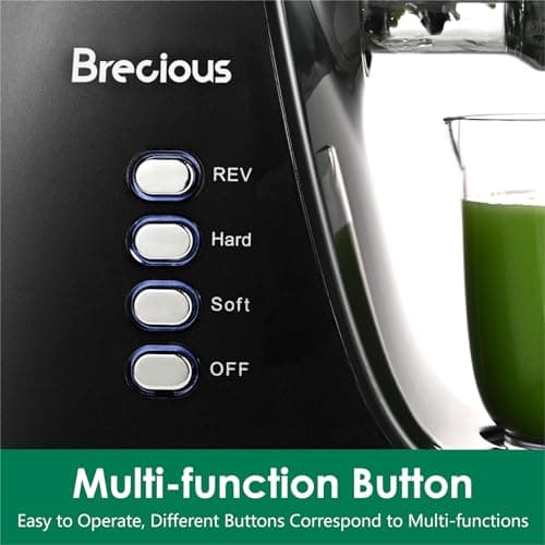 Slow Masticating Juicer,Brecious Cold Press Juicers with 2 Speed Modes & Quiet Motor,Juicers Machines Vegetable and Fruit with Reverse Function,Celery Juicer,BPA-Free,Easy to Clean (Black) 9