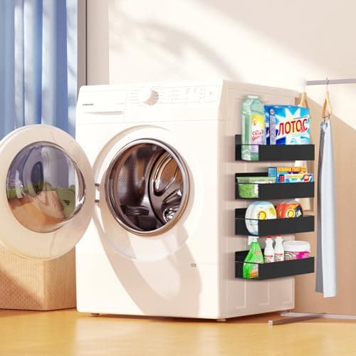 SMRCAD Magnetic Spice Rack Organizer for Fridge Seasoning Organizer for Kitchen storage with Screw Magnetic Shelf with Hook for Refrigerator and Oven (6pack-Black) 6