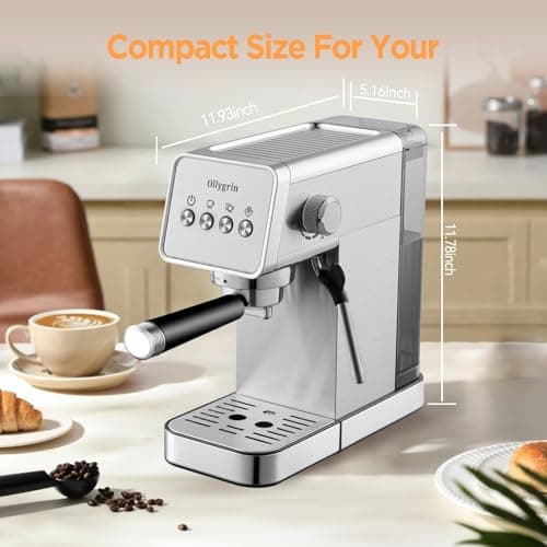 Ollygrin Espresso Machine,15 Bar Semi-Automatic Espresso Maker with Milk Frother,Compact Stainless Steel Coffee Machine with 40oz Removable Water Tank for Cappuccino,Latte, Americano,Sliver for Home 7