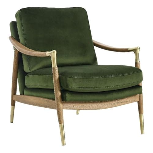 Modway Langford Stain-Resistant Performance Velvet Armchair – Mid Century Modern Velvet Chair with Wood Frame – Upholstered Accent Chair for Living Room or Bedroom