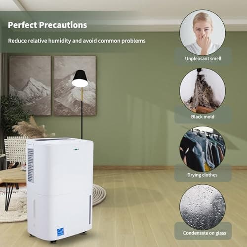 Uhome 120 Pints Dehumidifier with Drain Hose - 6000 Sq. Ft Quiet Dehumidifier for Home, Basements, Storages and Large Rooms with 1.32Gallon Water Tank 9