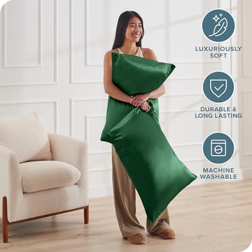 Bare Home Satin Pillowcases for Hair and Skin - 2 Pack Standard (20x26) - Luxury Pillowcases - Envelope Enclosure - Soft and Smooth Satin - Breathable - Similar to Silk (Forest Green, 2 Pack) 6