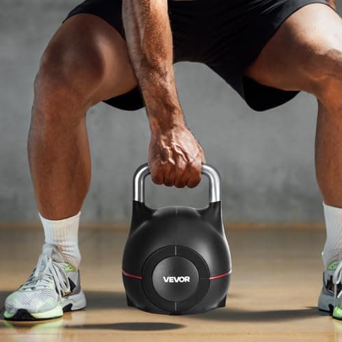 VEVOR Kettlebell, Adjustable Kettlebell with 7 Weight Levels (5, 11.5, 18, 24.5, 31, 37.5, 44 lbs), Die-Cast Aluminum and ABS Material, for Grip Strength Training, Full-body Workout & Cross-Training 8