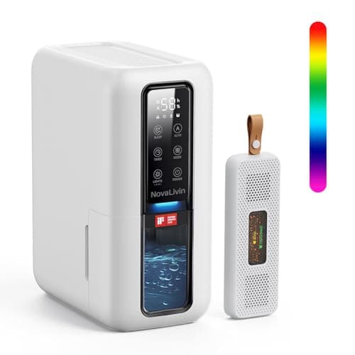 Dehumidifier for Home, Dehumidifiers for Bathroom, Bedroom, Living room, Closet with 68 OZ Water Tank, Moisture Absorbers, Auto Shut Off, Auto Humidity Control, 7 Colors LED Light, White