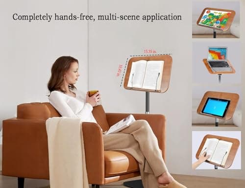 Adjustable to 67in Standing Book Stand, Book Holders for Reading Hands Free with Pedestal,Wood Music Sheet ，Podium& Bible& Cookbooks Display Stands 6
