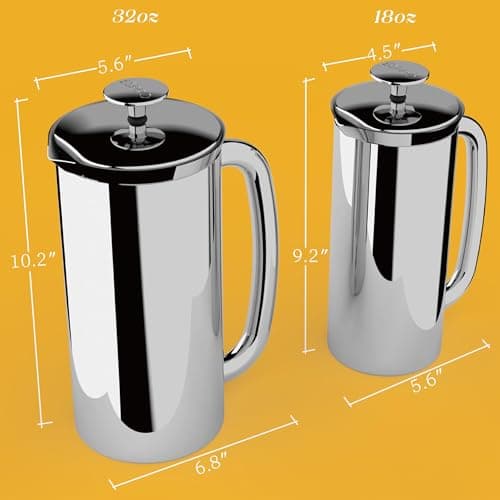 ESPRO P7 Polished French Press Stainless Steel 304 – Patented Double Walled Micro-Filter Insulated French Press Coffee Maker, Grit-Free Brew - Heat Resistant BPA Free (18oz) 7