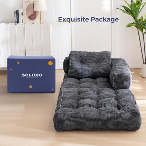 MAXYOYO Folding Sofa Bed, L-Shaped Convertible Sofa Bed with Armrest Foldable Sleeper Sofa with Pillow, Portable Fold Out Chair Bed Comfy Floor Lounge for Living Room Bedroom, Dark Grey 5