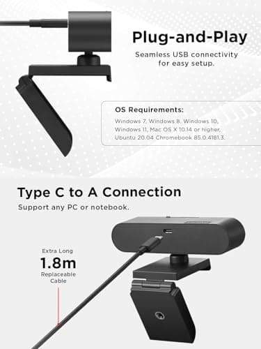 Lenovo Performance FHD 1080p Webcam USB-C,Log-on with Windows Hello, Dual Microphones, 95 Degree Lens and 4X Digital Zoom, Sliding Privacy Shutter, Black 8