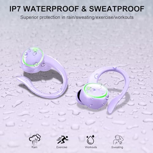 Matast Wireless Earbuds, Bluetooth 5.4 Headphones Sports, 50H Playback Over-Ear Buds with ENC Noise Cancelling Mic, HiFi Stereo Fitness Earphones with Earhooks, IP7 Waterproof Headset for Running 5