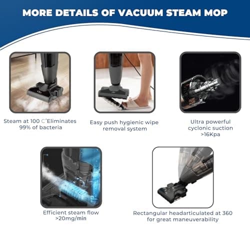 Vacuum Cleaner and Steam Mop All in One Combo, 16Kpa Powerful Suction Wet-Dry VacuumCleaner with HEPA Filtration, Upright Vac for Hardwood, Tile Floors, Home and Office, Black 5
