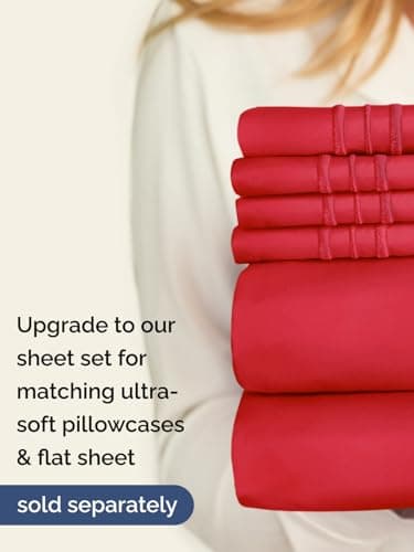 Extra Deep Full Fitted Sheet - Hotel Luxury Single Fitted Sheet Only - Easily Fits 18 inch to 24 inch Mattress - Ultra Soft, Wrinkle Free with Extra Deep Pockets - Easy-Care, Breathable & Comfy - Red 7
