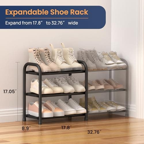 ENJOYBASICS Expandable Shoe Rack, 3 Tier Adjustable Shoe Organizer Shelf for Closet, Black Metal Free Standing Shoe Rack Storage for Small Space, Entryway 2
