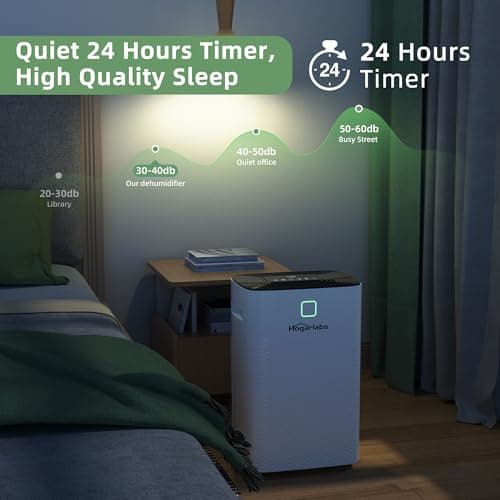 HOGARLABS 30 Pint Dehumidifiers for Home and Basements, with 3 Working Modes, Overflow Protection, and Auto Shut off Restart. Ultra Silent Dehumidifier with Drain Hose and Digital Control Panel. 5