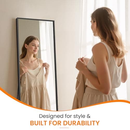 TRAHOME Full Length Floor Mirror 56"x15", Standing Mirror with Aluminum Frame, Large Body Mirror for Bedroom, Living Room and Bathroom, Black 5