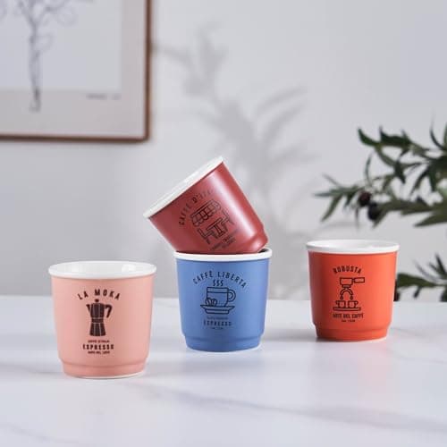 JAY'S WAREHOUSE Espresso Cups Set of 4 3oz, Demitasse Cups, Coffee Mugs, Espresso Mugs, Expresso Coffee Shots Cup, Small Coffee Cups, Espresso Glasses, Retro Cups 9