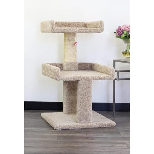 Maykoosh Artisanal Abode Spacious Cat Tree Perch for Large Cats, Durable Carpet Upholstered Cat Play Tower, Sturdy Wood Construction Beige