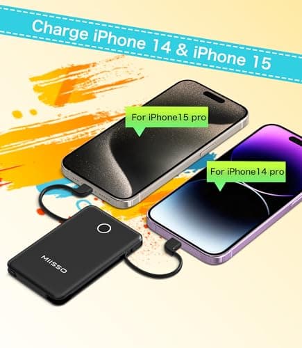 6000mah Ultra Slim Built in Cables Power Bank, Card Size Built in USB C Cords Battery Pack Portable Charger for phones, 3 Output External Battery Pack Compatible with iPhone, Samsung and Heated Vest 3