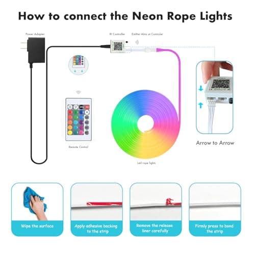 MFWW Neon Rope Lights, 16.4FT RGB LED Strip Lights, App Control, IR Remote, Outdoor IP67 Waterproof, Music Syncing, Flexible DIY Design for Bedroom, Gaming, Party, Christmas Decor 7
