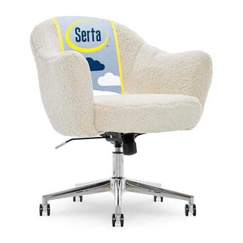 Serta Valetta Home Office Chair, Home Desk Chair with Memory Foam Padding, Midcentury Modern Style, Chrome-Finished Stainless-Steel Base, Cream Fuzzy Faux Fur