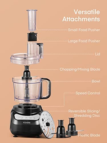 FOHERE Food Processor, 12 Cup, 2-in-1 Feed Chute Food Chopper & Meat Grinder, 500 Watt Motor, BPA Free, Stainless Steel, Procesador de Alimentos for Mincing, Dicing, Shredding, Puree & Kneading Dough 7