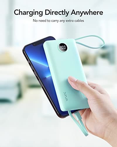 VRURC Portable Charger for iPhone, Compact Travel Power Bank 10000mAh, USB C Battery Pack 4 Outputs 3 Inputs, Slim Phone Charger with Cables for iPhone 17 16 15 14 13,Samsung Galaxy-Green(1 Pack) 8