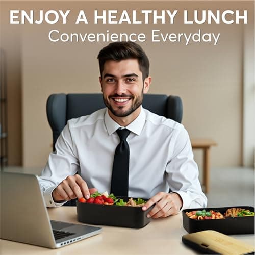 Umami Bento Box All-in-1 w/ 4 Utensils, 100% Leakproof, Dishwasher & Microwave Safe Lunch Containers for Adults w/ 4 Compartments, Black & Tan, 50 oz 7