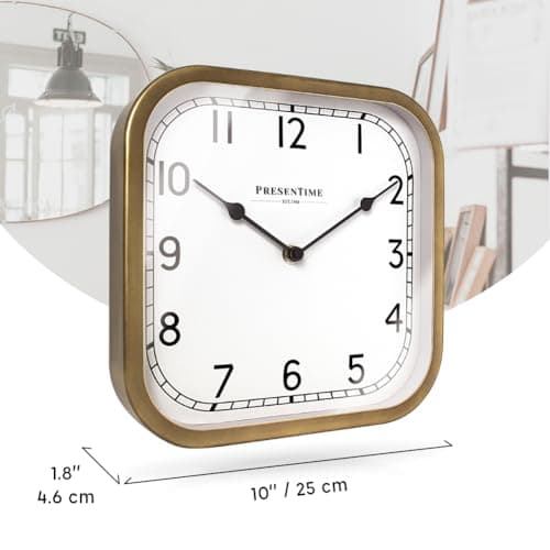 Presentime & Co 10" Anton Vintage Square Clock, Silent No Ticking, Wall & Mantel 2 in 1 Clock, Desk and Shelf Clock, Tabletop Décor, Antique Hamilton Gold 7