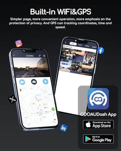 COOAU Dual Dash Cam 2.5K+1080P, Dash Cam Front and Inside, Built-in GPS and WI-FI, Dash Camera for Cars, Perfect for Uber and Taxi Drivers, Night Vision, Accident Record, 24Hr Parking Mode 6