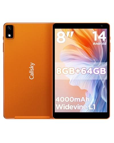 Callsky-Tab Android Tablet 8 Inch, 12(4+8) GB RAM, 64GB ROM(2TB Expandable), Octa-Core, Wi-Fi 6 & Bluetooth 5.4, Dual Speakers, Metal Body, 6 FT Charging Cable, Reinforced Type-C Port, Orange