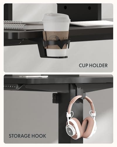 FLEXISPOT Standing Desk with Monitor Stand, 55 x 24 Inches One-Piece Electric Height Adjustable Computer Desk with Cup Holder, Home Office Desks (Black Frame+ Black Top) 6