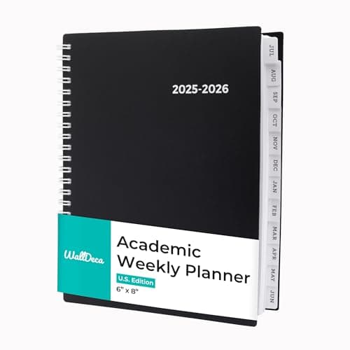WallDeca Academic Planner 2025-2026, Daily, Weekly & Monthly Planner, July 2025 - June 2026, Student Notes Pages, Twin-Wire Binding Day and Weekly Agenda for School & Work (8 x 6-Inches, Black)
