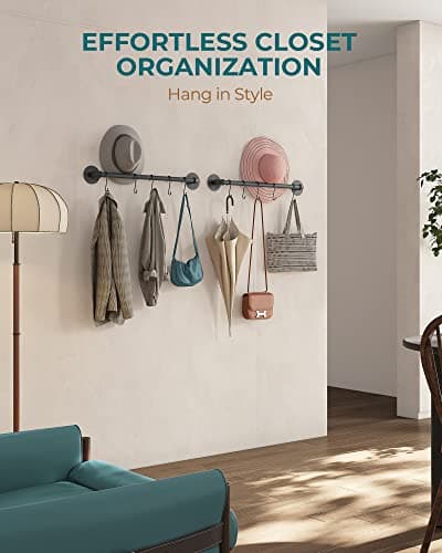 OROPY Wall Mounted Pot Pan Rack 21'' Set of 2, Industrial Utensils Wall Hanger Iron Pipe Kitchen Hanging Rail with 10 S Hooks 8