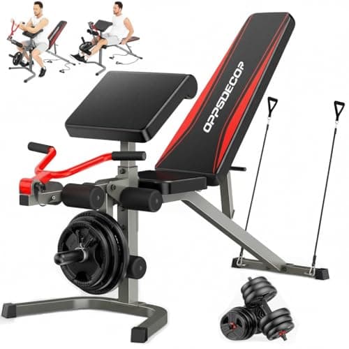 Professional Weight Bench with Leg Extension & Leg Curl & Preacher Curl, Heavy-Duty Adjustable Weight Bench Press Set Incline Decline Flat Workout Bench Full Body Strength Training for Home Gym