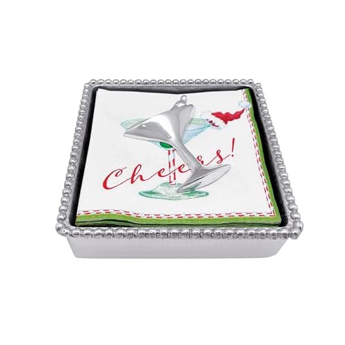 MARIPOSA COCKTAIL BEADED NAPKIN BOX SET | SILVER | BRILLANTE | GIFTS | NAPKIN BOX & WEIGHT SET | RECYCLED SANDCAST ALUMINUM | HANDMADE IN MEXICO