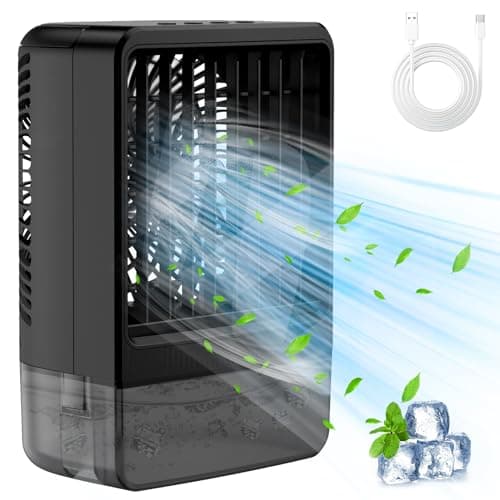 Small Portable Air Conditioners for Bedroom, Orvina 800ML Evaporative Air Cooler Fan with 7 Colors Light, Cool Mist & 2/4H Timer, 3 Speeds, Mobile Personal Air Conditioners (Black)