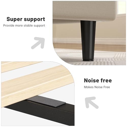 EnHomee King Size Bed Frame, Upholstered King Bed Frame with Charging Stations, Storage Headboard Adjustable, Bedroom, Apartment, Dorm, Noise-Free, No Box Springs Needed, Beige 8