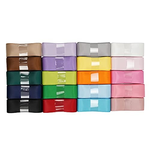 HUIHUANG 1 inch Satin Ribbon Solid Color Ribbon Assorted Double Faced Satin Fabric Hair Ribbon for Crafts, Gift Wrapping, Wedding Party Decor, 20 Colors with 2 Yards Each, Total 40 Yards Per Package 6