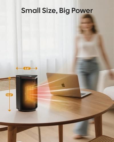 ComDomus Small Space Heater, 1500W Portable Electric Heaters for Indoor Use with Thermostat, 70° Oscillation, 5 Modes, 12H Timer, Black Room Heater for Office Bedroom Desk 8