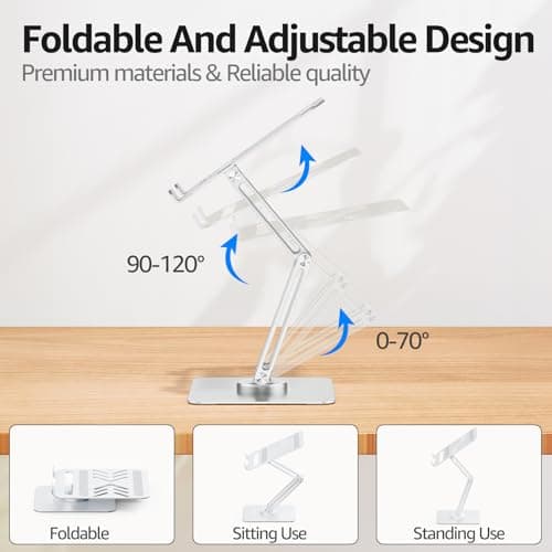 Urmust Height Adjustable Laptop Stand for Desk with 360°Rotating Base, Foldable & Portable Laptop Riser, Computer Accessories for Collaborative Work, Compatible with MacBook Pro, All Laptops 10"-17" 8