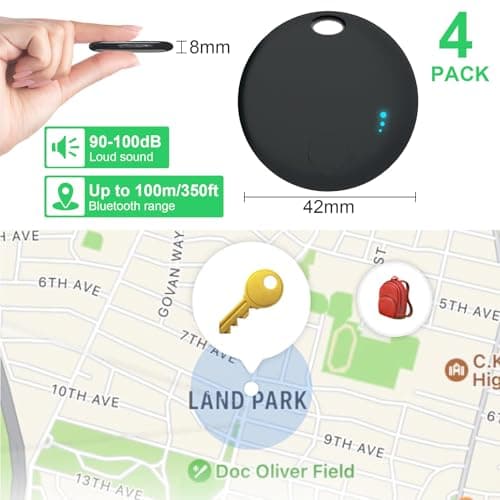Tracker Tag 4 Packs Bluetooth Tracker, Smart Tag Locator Tracking Device, Keys Finder and Item Locator,Air Tracker Item Finders with Find My(iOS Only) Track Your Keys,Wallet,Luggage (Black) 7