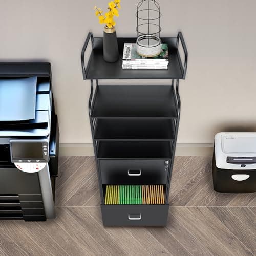 YORKING Vertical File Cabinet, 2 Drawer Mobile Filing Cabinet with 3 Bookshelf, Printer Stand with Open Storage Shelves Fits A4/Letter/Legal Size File Cabinets for Home Office Organizer, Black 8