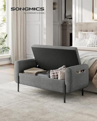 SONGMICS Storage Bench with Armrests, Ottoman for Living Room, Bedroom, Entryway, Steel Legs, Dark Gray ULOM072G01 5