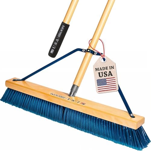 24" Blue Everyday Sweep Indoor/Outdoor Push Broom with 60" Handle. Ideal for Garages & Shops. Durable American Made Steel Brackets-All Stainless Steel Hardware. No Plastic. 100% USA Made